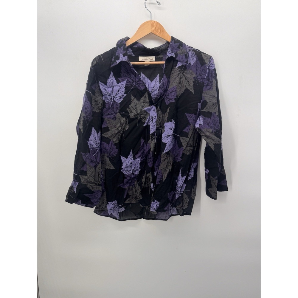 coldwater creek Maple leaf Top Purple Long Sleeve 100% Cotton Cottagecore Whismy